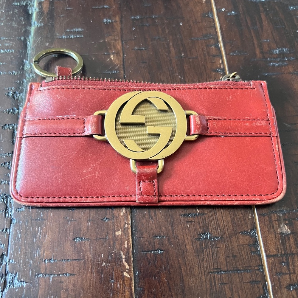 Gucci Red Leather Coin Pouch with Gold Accent
